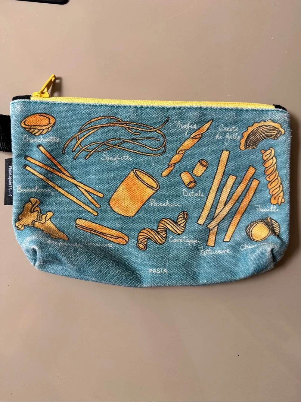 Pasta Bag past-print zip pouch/pencil case in teal/yellow